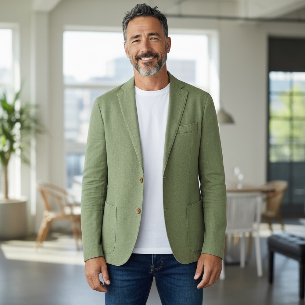 Montedoro Smart-Casual Jacket Olive Size 48 Cotton / Ramie Hair Blend